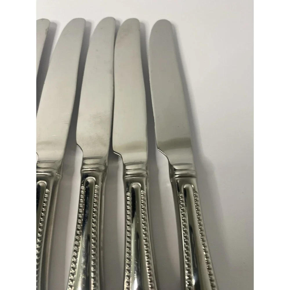 8 Dinner Knives Hollow Lenox BEAD Glossy Plume Tip Stainless 9 1/4
